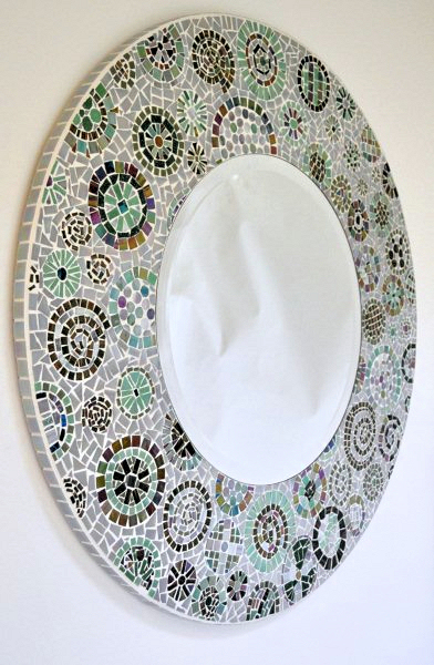 mirror frame with irridescent and matt tiles